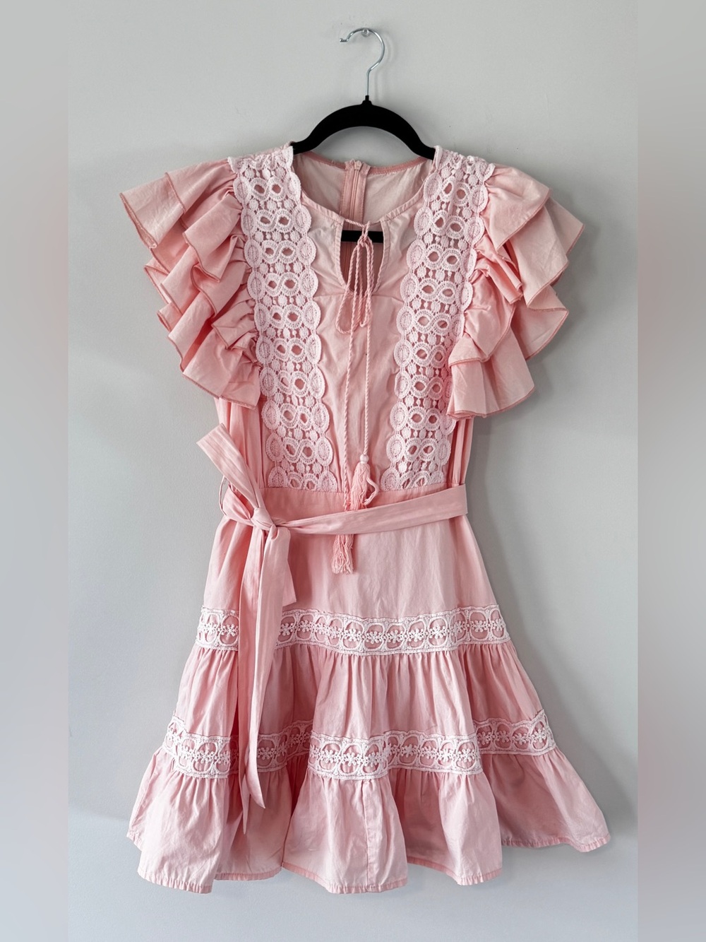 Pink Lace Detail Mini Dress Flutter Sleeve Cottagecore Barbiecore Size Small - Picture 3 of 6